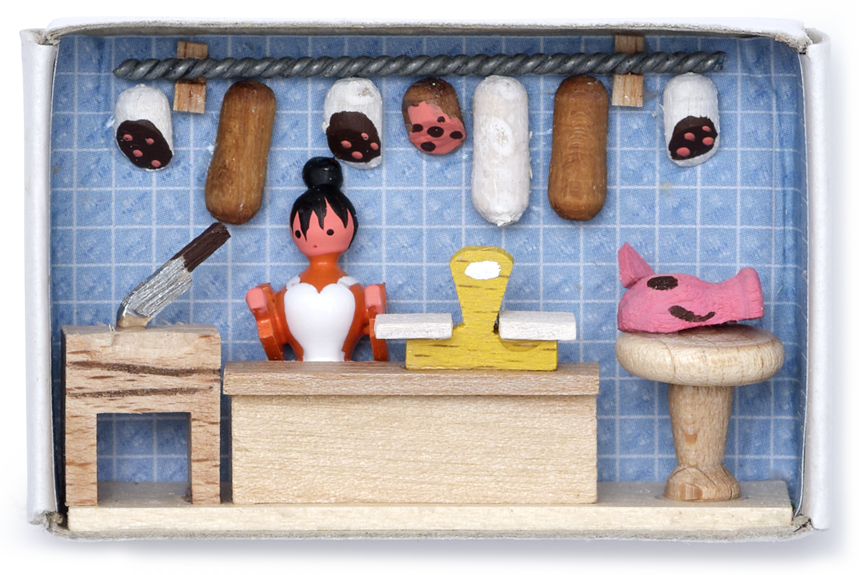 Wooden Miniature Matchbox Diorama, Butchers