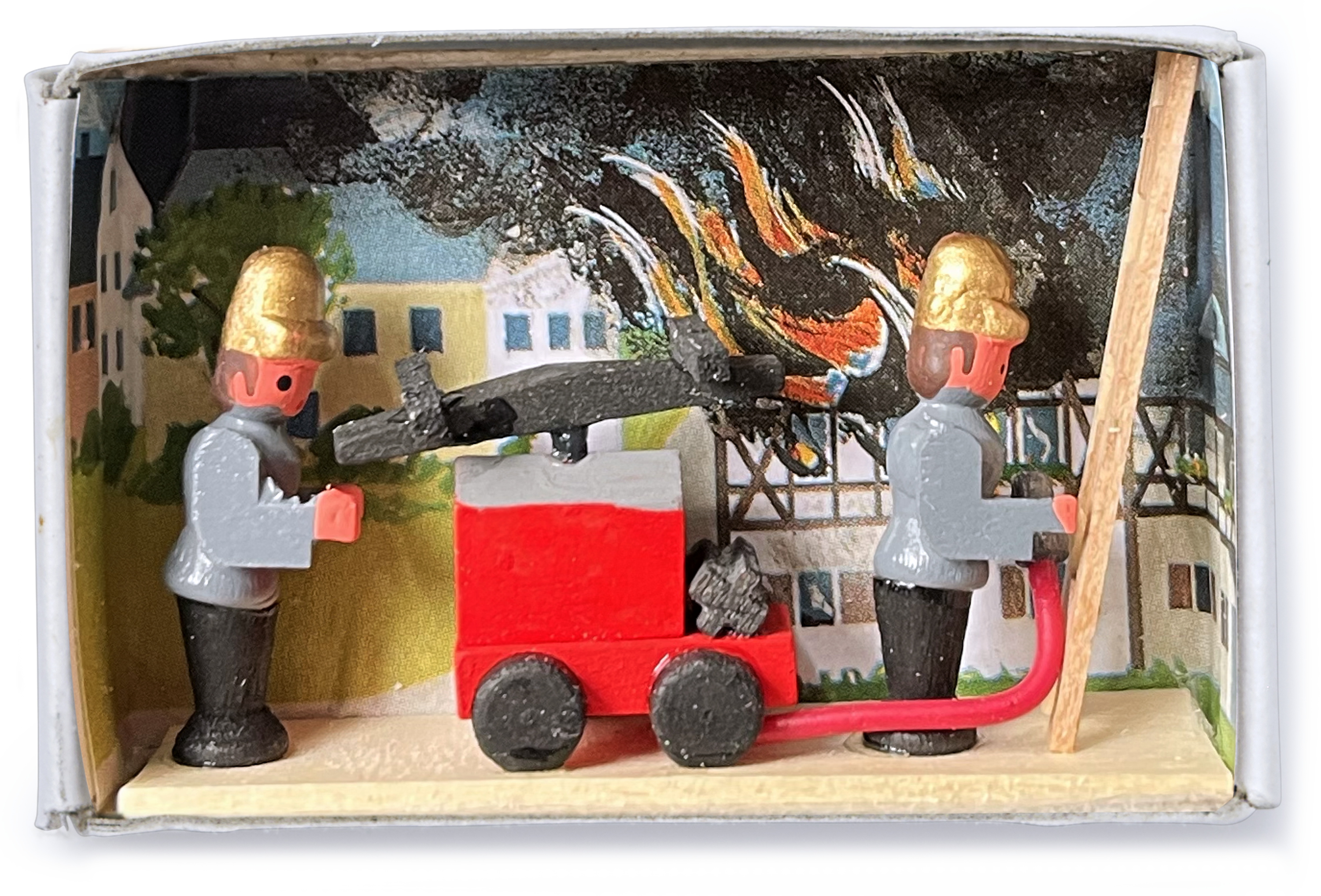 Wooden Miniature Matchbox Diorama, Fire Brigade