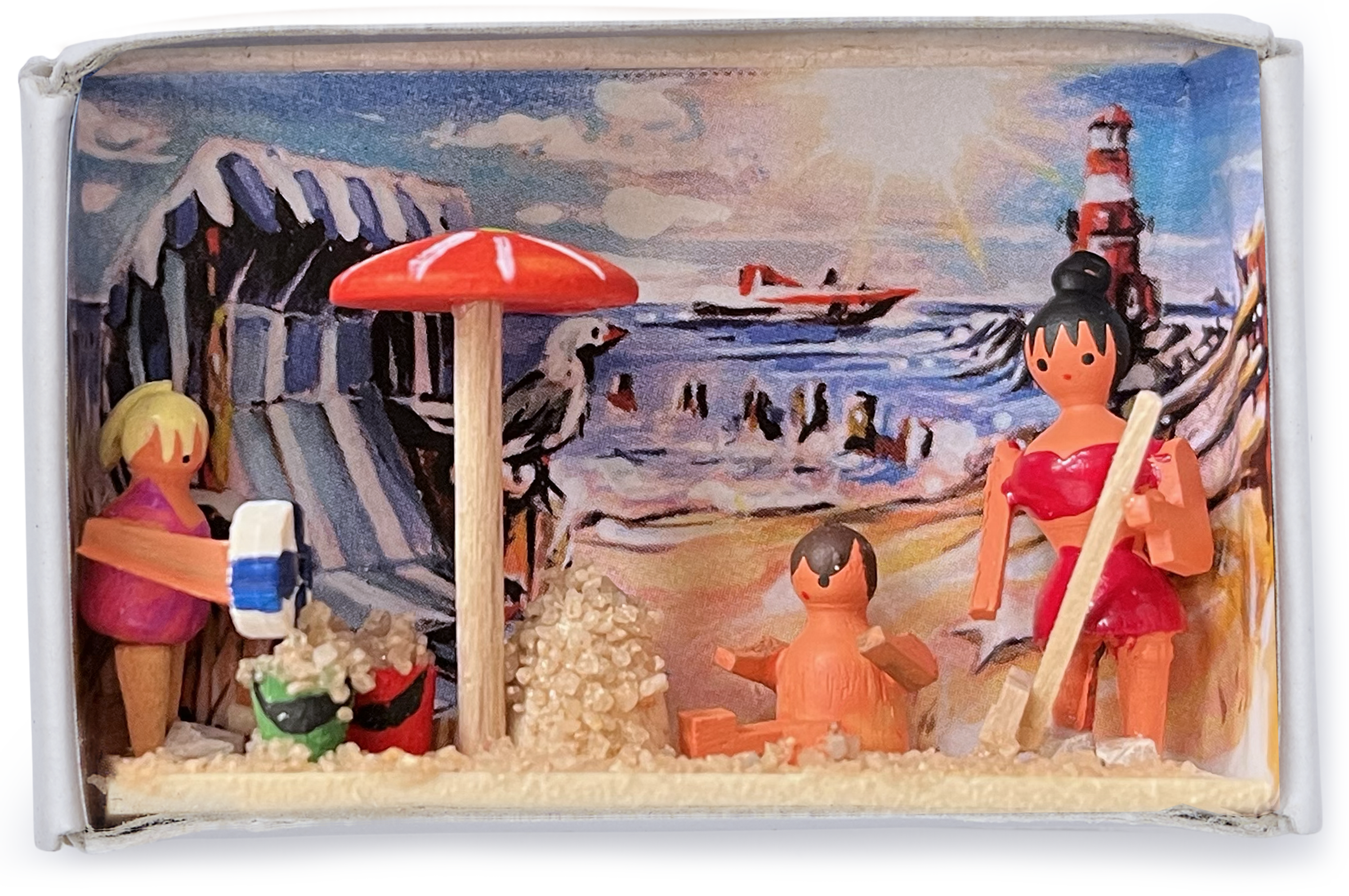 Wooden Miniature Matchbox Diorama, Beach Holiday